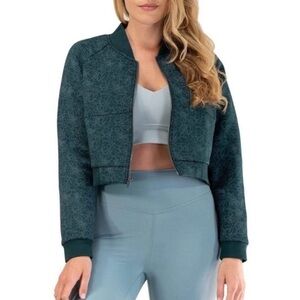 Balance Athletica Vitality Green Deep Sea Zip Front Cropped Bomber Flight Jacket